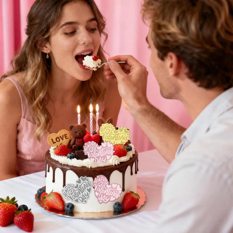 10pcs Romance Acrylic Heart Gold Valentines Cake Topper for Party Decor Supplies Baking Decorating Tool