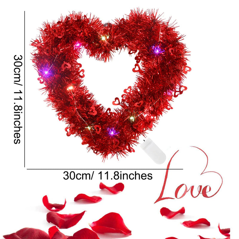 1pc Valentine's Day Hearts Garland with String Light,Romantic Heart-Shaped Wreath for Valentine’s Day Anniversary Wedding Decor