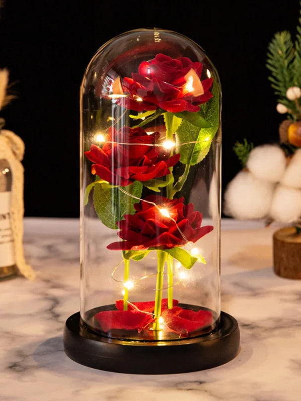 Rose Glass Cover Rose in Glass Dome Light Up Gifts for Women Valentines Ornament Glass Dome Rose Ornament The Preserve Flannel
