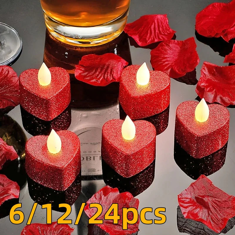 Heart Shaped Electronic Candle Lights LED Candles, Valentine's Day Decor