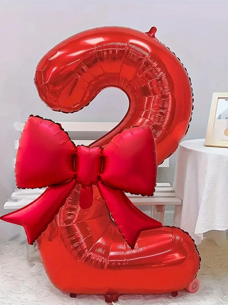 2pcs/set 40inch Red Number number Balloon With Red bowknot Foil Balloons for Birthday Anniversary Valentine's Day Gifts