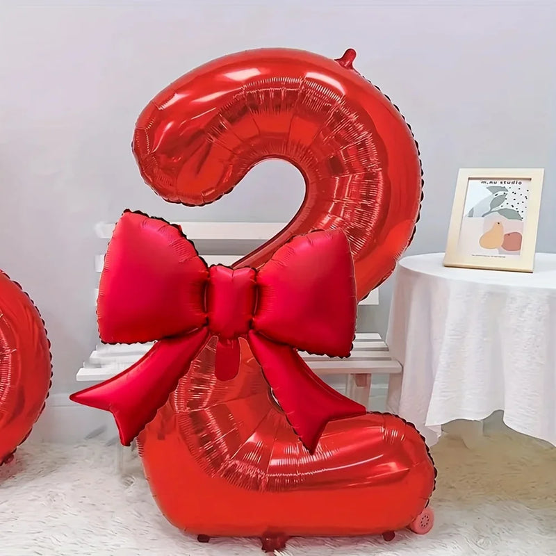 2pcs/set 40inch Red Number number Balloon With Red bowknot Foil Balloons for Birthday Anniversary Valentine's Day Gifts