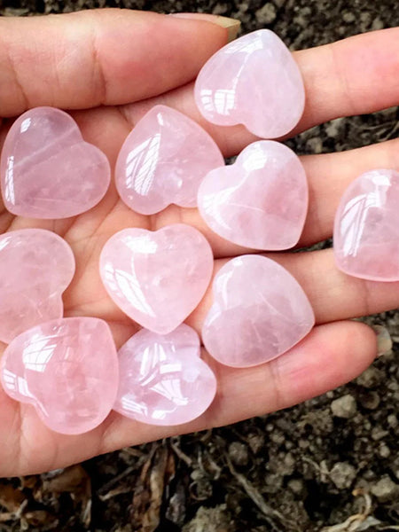 10pcs Rose Quartz Heart Natural Crystal Polished Stones, Valentine Gift For Women