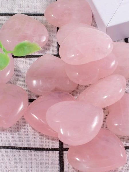 10pcs Rose Quartz Heart Natural Crystal Polished Stones, Valentine Gift For Women