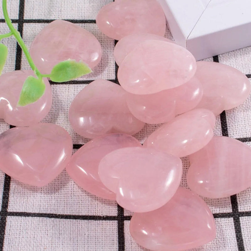 10pcs Rose Quartz Heart Natural Crystal Polished Stones, Valentine Gift For Women