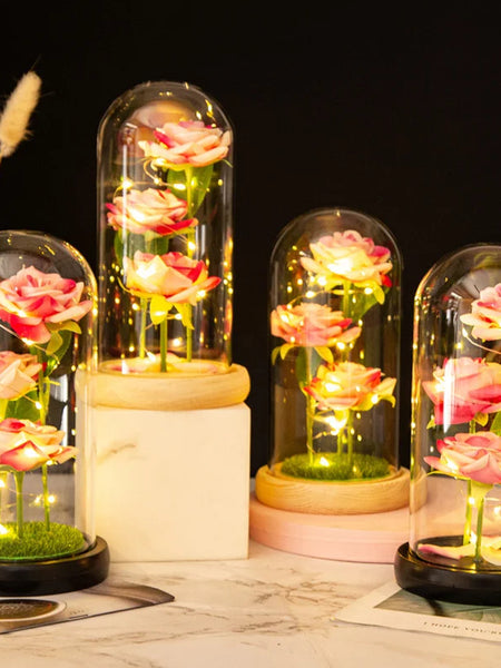 Rose Glass Cover Rose in Glass Dome Light Up Gifts for Women Valentines Ornament Glass Dome Rose Ornament The Preserve Flannel