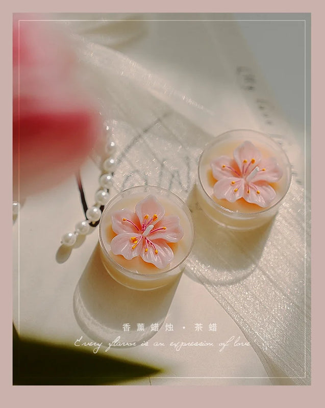 4 Pcs/Box Pink Peach Blossom Scented Candles,Valentines Decor,Room Decor,Gifts For Women Valentine's Day Wedding Favors