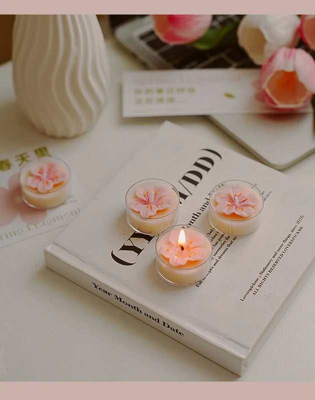 4 Pcs/Box Pink Peach Blossom Scented Candles,Valentines Decor,Room Decor,Gifts For Women Valentine's Day Wedding Favors