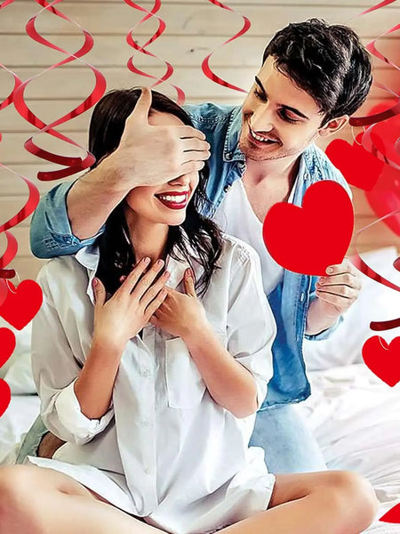 6/12/18/24Pcs Hanging Swirls,Red Love Heart Hanging Garland for Valentine's Day Party Decor Romantic Wedding Photo Prop Supplies