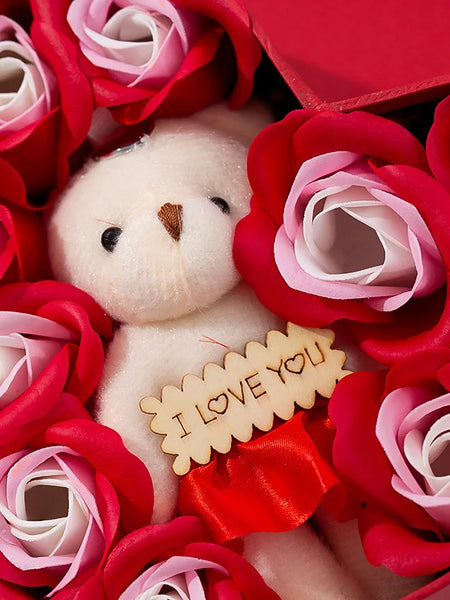 Rose Bear Soap Love Gift Box Romantic Valentines Day Gift Wedding Party Birthday Simulated Flower Room Decoration Home Supplies