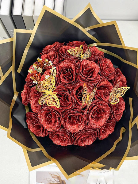 12/24pcs Red Glitter Roses Bouquet DIY Gift Set Everlasting Shiny Artificial Rose for Valentines  Anniversary Engagement Wedding