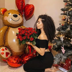 Cute Extra Large Cartoon Animal Bear Foil Mylar Balloons Inflated Decor for Birthday Party, Valentines Day & Wedding Decoration