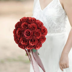 6Pcs 27cm Silk Red Glitter Artificial Rose Flowers Fake Bouquet for Home Room Wedding Decoration Valentines Day Gift Accessories