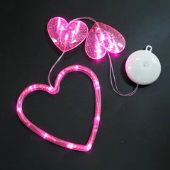 Valentines Day Decor Window Led Lights Decorations with Timer Hanging Red Lighted Heart Shaped Silhouette Sucker