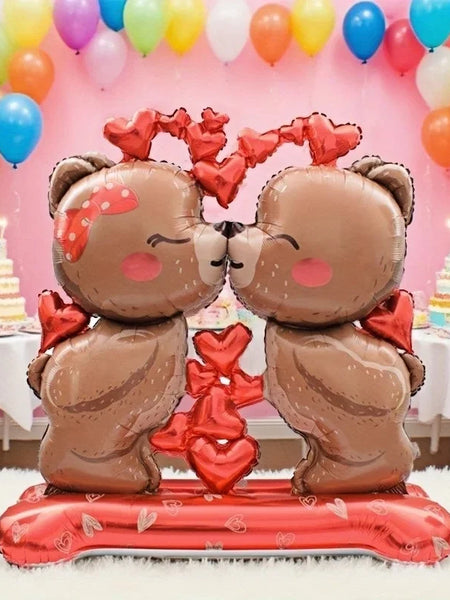 60in Standing Cute Love Teddy Bear-Shaped Balloon for Romantic Valentine's Day Proposal Wedding Birthday Party Decoration