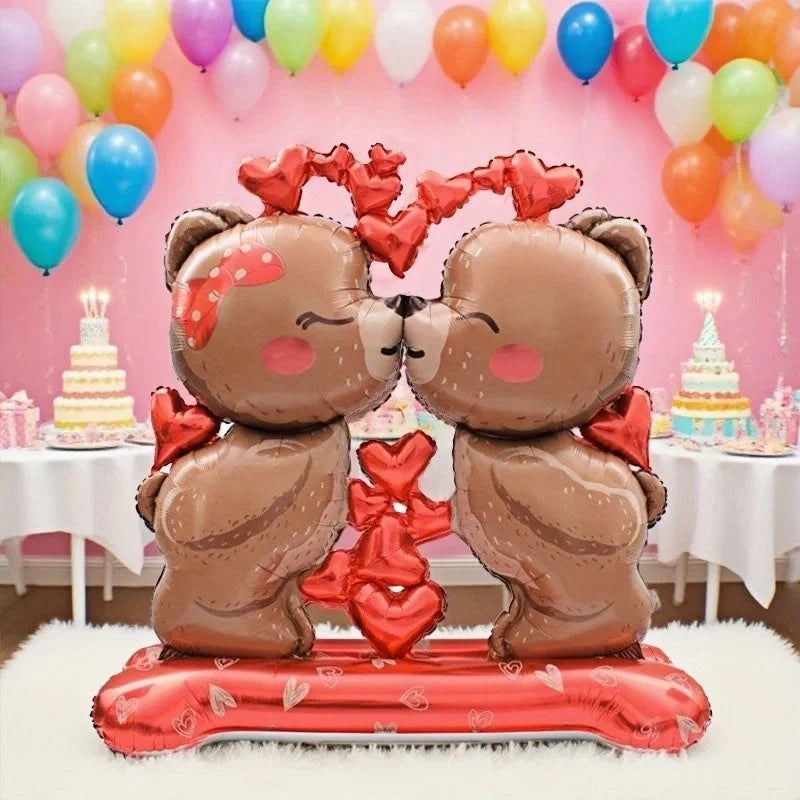 60in Standing Cute Love Teddy Bear-Shaped Balloon for Romantic Valentine's Day Proposal Wedding Birthday Party Decoration