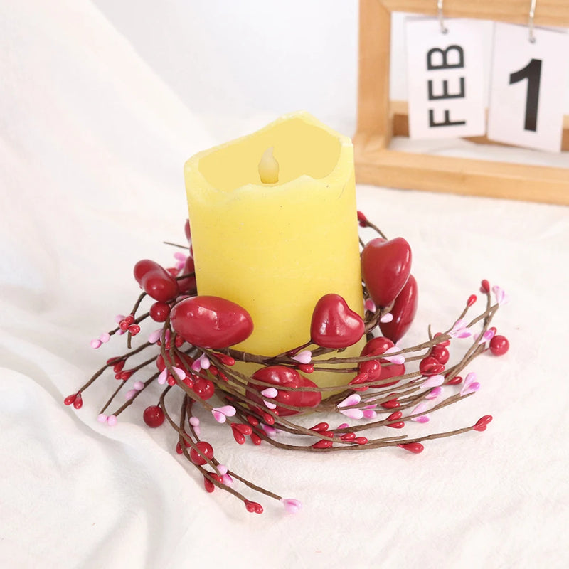Valentine's Day Red Heart Candle Holder, Red Berry Candle Ring Decoration, Valentine's Day, Mother's Day, Wedding Decoration