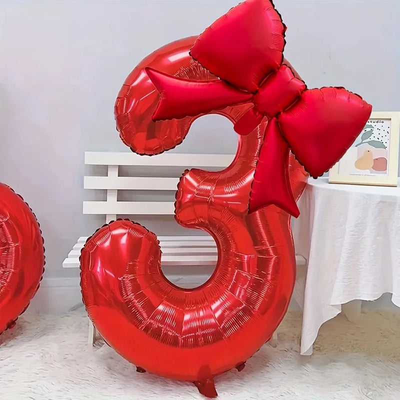 2pcs/set 40inch Red Number number Balloon With Red bowknot Foil Balloons for Birthday Anniversary Valentine's Day Gifts