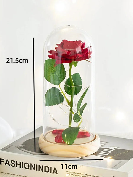 Acrylic Dome Eternal Rose Artificial Flowers Gift for Valentine Wedding Birthday Home Decor Room Desk Decorations Fake Flowers