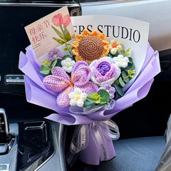 Knitted Flower Bouquet Handmade Crochet Flower Bouquet Mother's Day Gift Finished Hand-woven Flower Birthday Valentines Day Gift