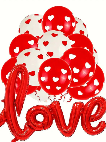 21pcs 12inch Printing Heart Latex Balloons set Connection Love Foil Balloon Wedding Decor Valentine's Day Decorations