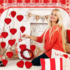 12 velvet heart-shaped hanging decorations, suitable for Valentine's Day tree decoration and wedding anniversary celebrations