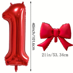 2pcs/set 40inch Red Number number Balloon With Red bowknot Foil Balloons for Birthday Anniversary Valentine's Day Gifts