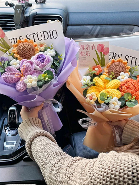 Knitted Flower Bouquet Handmade Crochet Flower Bouquet Mother's Day Gift Finished Hand-woven Flower Birthday Valentines Day Gift