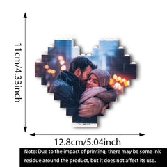 Custom Heart Photo Building Blocks with Stand - Personalized Valentine Gift for Couples, Compatible 4K UV Printed