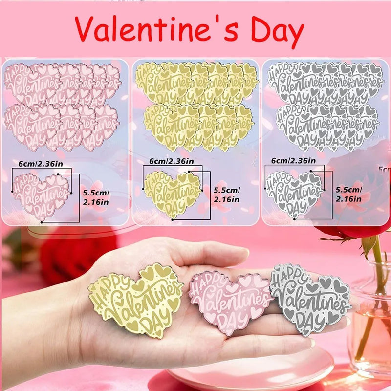 10pcs Romance Acrylic Heart Gold Valentines Cake Topper for Party Decor Supplies Baking Decorating Tool