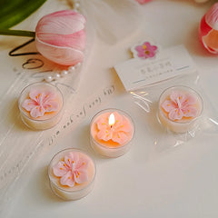 4 Pcs/Box Pink Peach Blossom Scented Candles,Valentines Decor,Room Decor,Gifts For Women Valentine's Day Wedding Favors