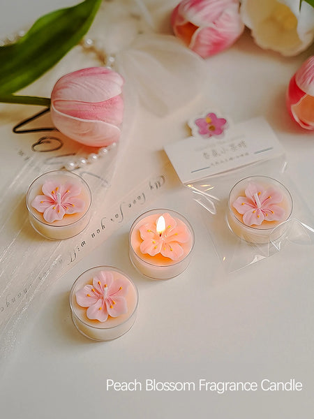 4 Pcs/Box Pink Peach Blossom Scented Candles,Valentines Decor,Room Decor,Gifts For Women Valentine's Day Wedding Favors
