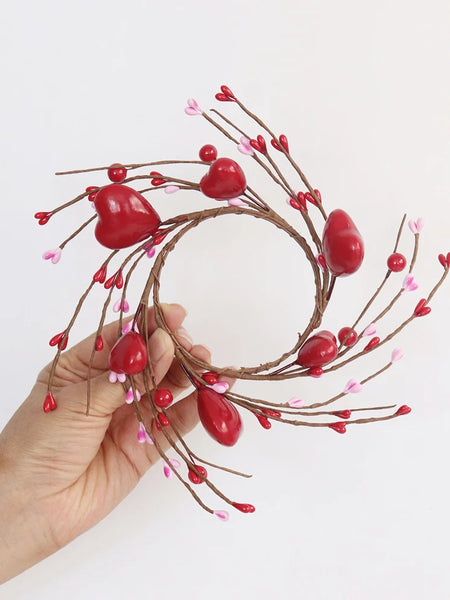 Valentine's Day Red Heart Candle Holder, Red Berry Candle Ring Decoration, Valentine's Day, Mother's Day, Wedding Decoration