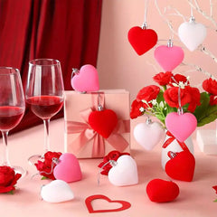 12 velvet heart-shaped hanging decorations, suitable for Valentine's Day tree decoration and wedding anniversary celebrations
