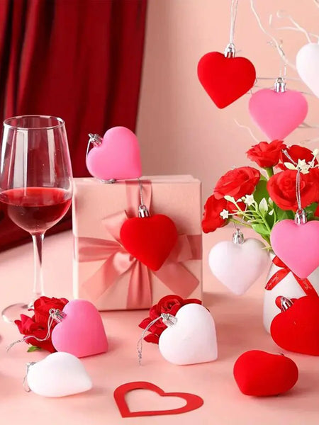12 velvet heart-shaped hanging decorations, suitable for Valentine's Day tree decoration and wedding anniversary celebrations