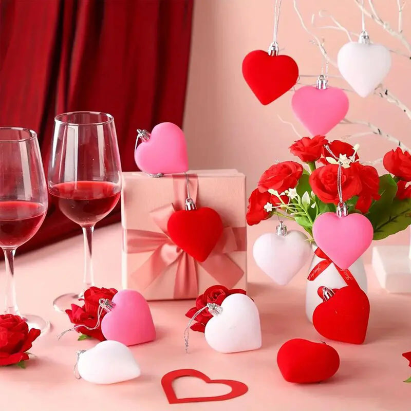 12 velvet heart-shaped hanging decorations, suitable for Valentine's Day tree decoration and wedding anniversary celebrations