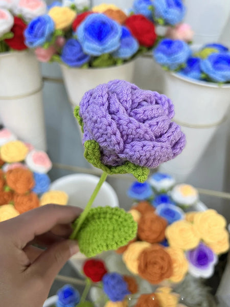 Rose Knitted Flower Creative Crochet Flowers Handwoven Flowers Bouquet Artificial Plant for Wedding Home Party Decor