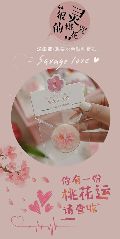 4 Pcs/Box Pink Peach Blossom Scented Candles,Valentines Decor,Room Decor,Gifts For Women Valentine's Day Wedding Favors