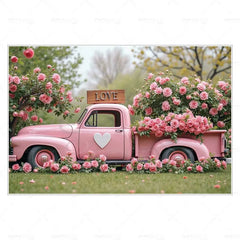MOON.QG February 14 Decoration Backdrop Red Pink Car Rose Wreath Valentines Day Photo Background Photocall Poster Wallpaper