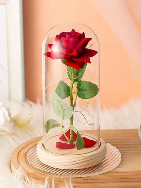 Acrylic Dome Eternal Rose Artificial Flowers Gift for Valentine Wedding Birthday Home Decor Room Desk Decorations Fake Flowers