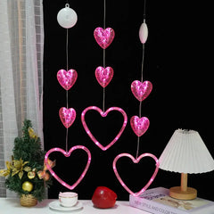 Valentines Day Decor Window Led Lights Decorations with Timer Hanging Red Lighted Heart Shaped Silhouette Sucker