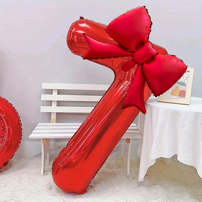 2pcs/set 40inch Red Number number Balloon With Red bowknot Foil Balloons for Birthday Anniversary Valentine's Day Gifts
