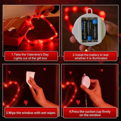 Valentines Day Decor Window Led Lights Decorations with Timer Hanging Red Lighted Heart Shaped Silhouette Sucker