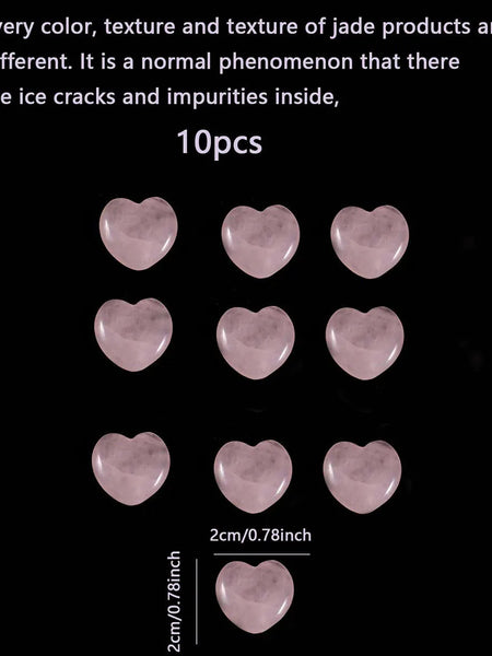 10pcs Rose Quartz Heart Natural Crystal Polished Stones, Valentine Gift For Women