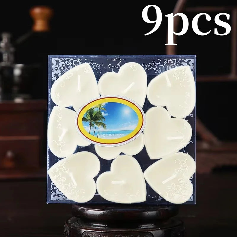 9pcs Heart-shaped Scented Tea Candles Valentine's Day Romantic Love Candle Proposals Wedding Anniversary Decorative Candle