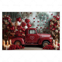 MOON.QG February 14 Decoration Backdrop Red Pink Car Rose Wreath Valentines Day Photo Background Photocall Poster Wallpaper