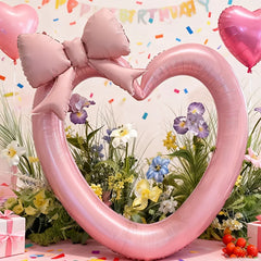 Pink hollow heart-shaped aluminum foil balloons and bow balloons, used for birthday parties, Valentine's Day, shower decorations