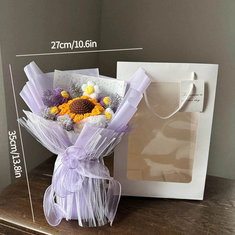 Knitted Flower Bouquet Handmade Crochet Flower Bouquet Mother's Day Gift Finished Hand-woven Flower Birthday Valentines Day Gift