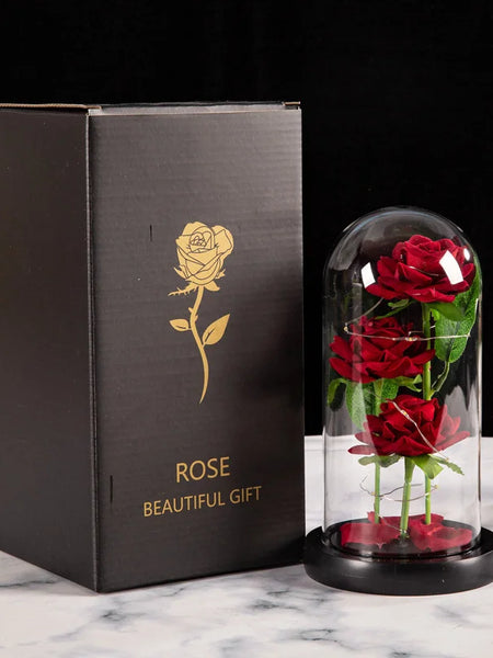 Rose Glass Cover Rose in Glass Dome Light Up Gifts for Women Valentines Ornament Glass Dome Rose Ornament The Preserve Flannel