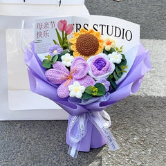 Knitted Flower Bouquet Handmade Crochet Flower Bouquet Mother's Day Gift Finished Hand-woven Flower Birthday Valentines Day Gift